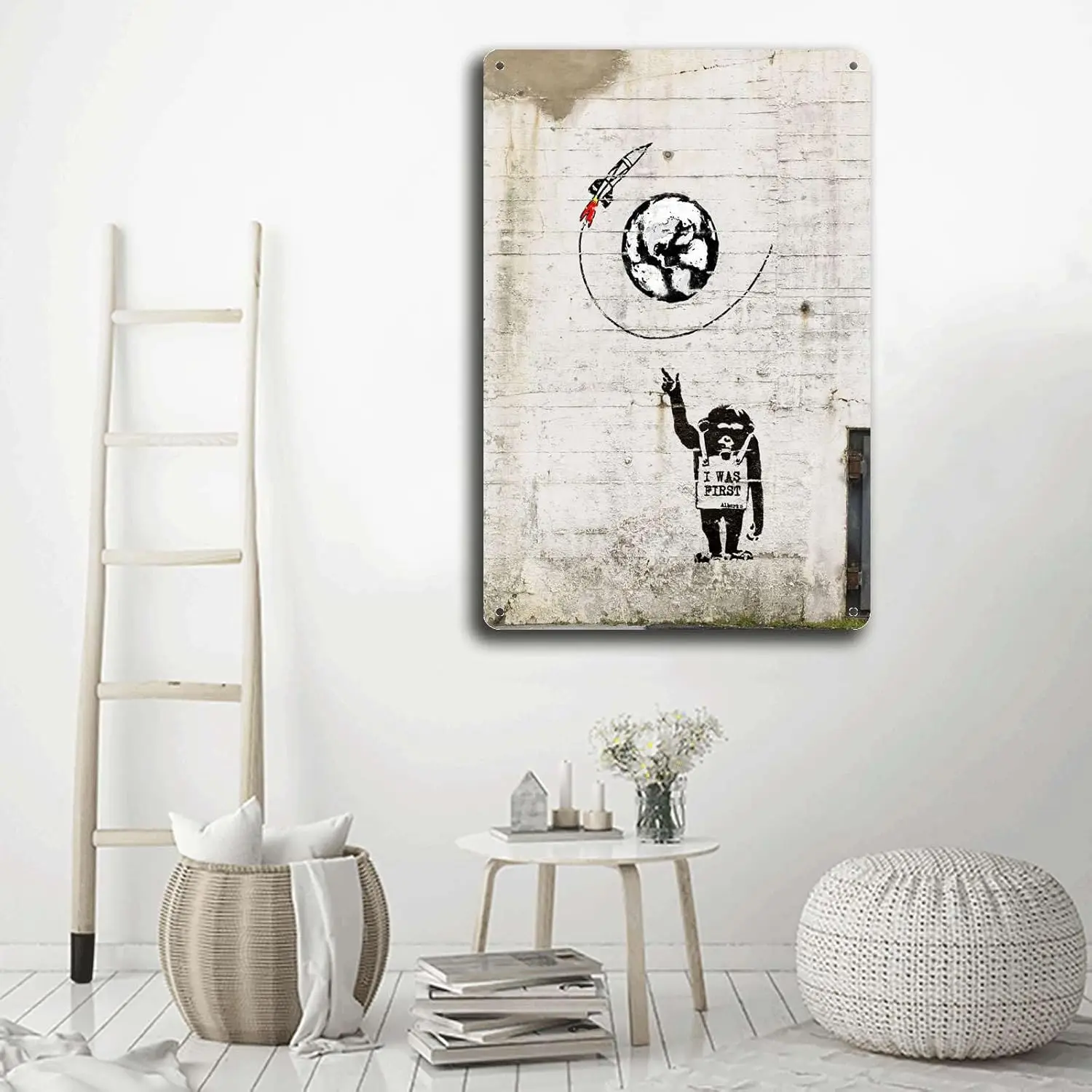 Aluminum Signs I Am The First Ape In Space #1 Banksy Graffiti Street Graffiti Art Mural Wall Art Decoration Suitable for Office