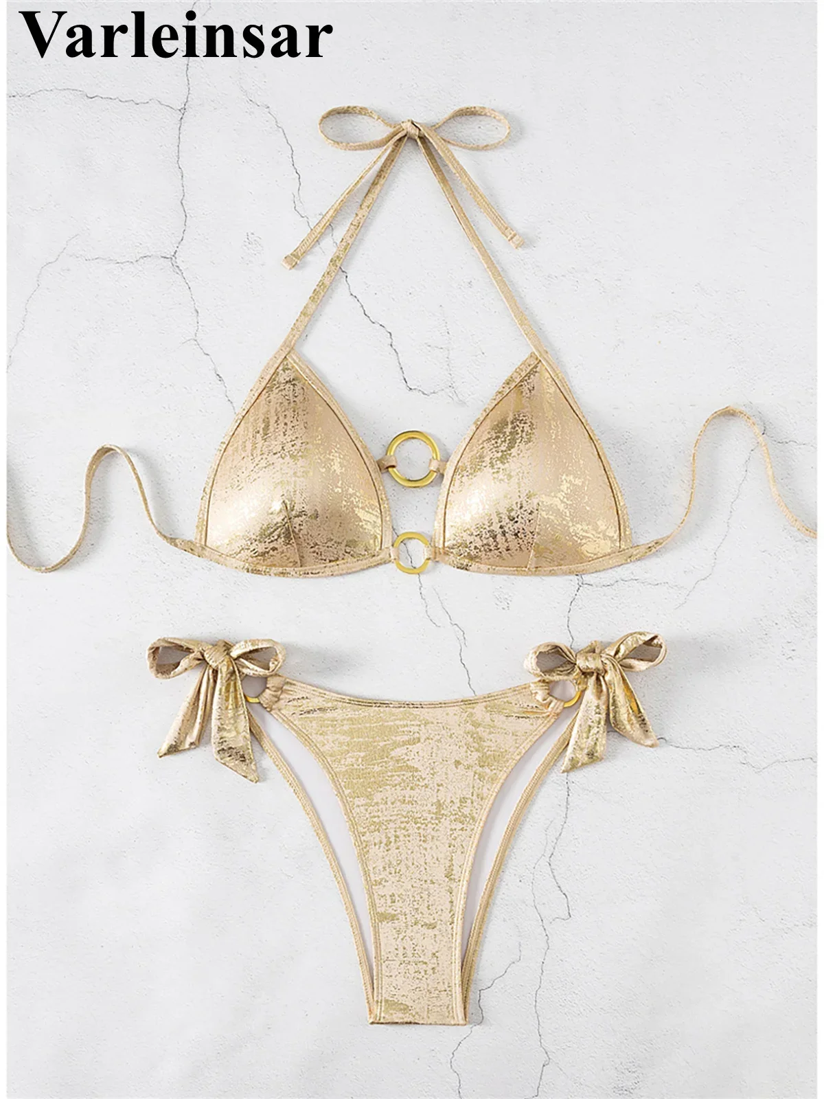 Sprankelende Halter Bikini Vrouwen Badmode Vrouwelijke Badpak Tweedelige Bikini set Hoge Been Cut Padded Bader Badpak Zwemmen V7179