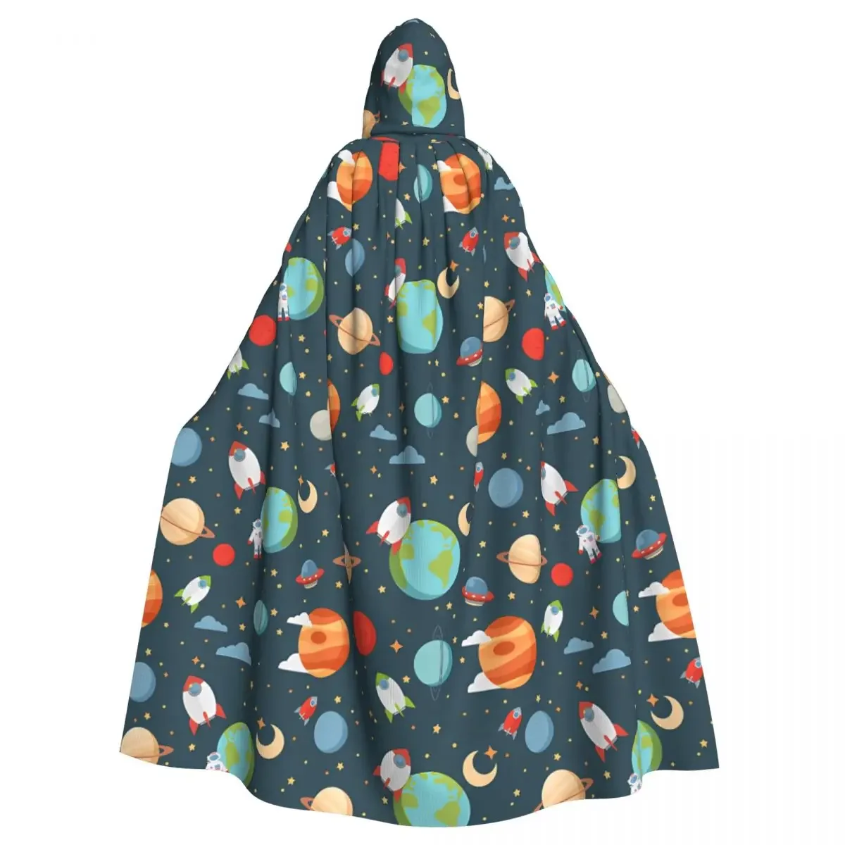 Cartoon Space Pattern With  Planets s Witch  Hooded Cosplay Costume Halloween Adult Long Party Cape