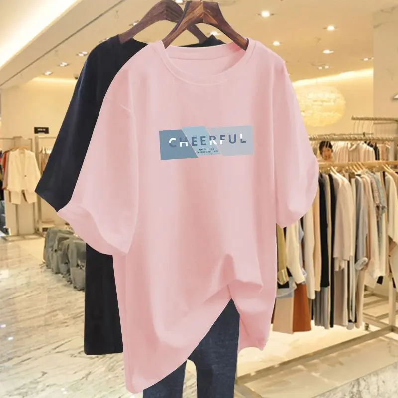 Women Clothing Basic T-shirt Letter Printed Loose Summer Casual Top Tees Short Sleeve O-neck Pullovers