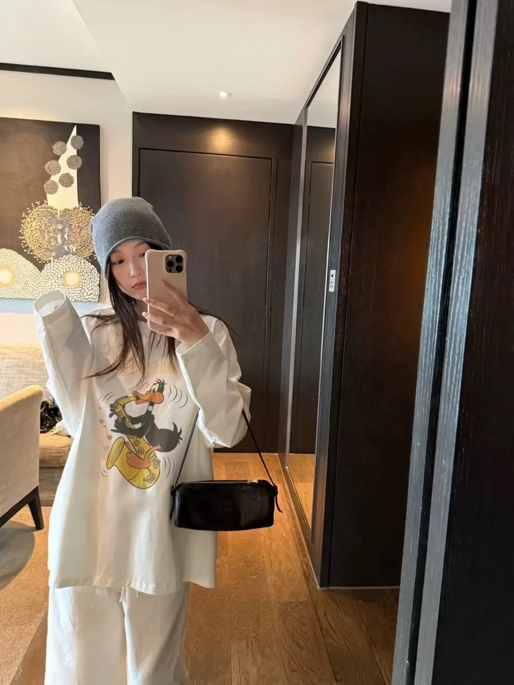 

Свободная женская футболка Long Sve Camere с принтом Du, корейская футболка Sle Commute Faion, осеннее новое поступление, забавный мультфильм