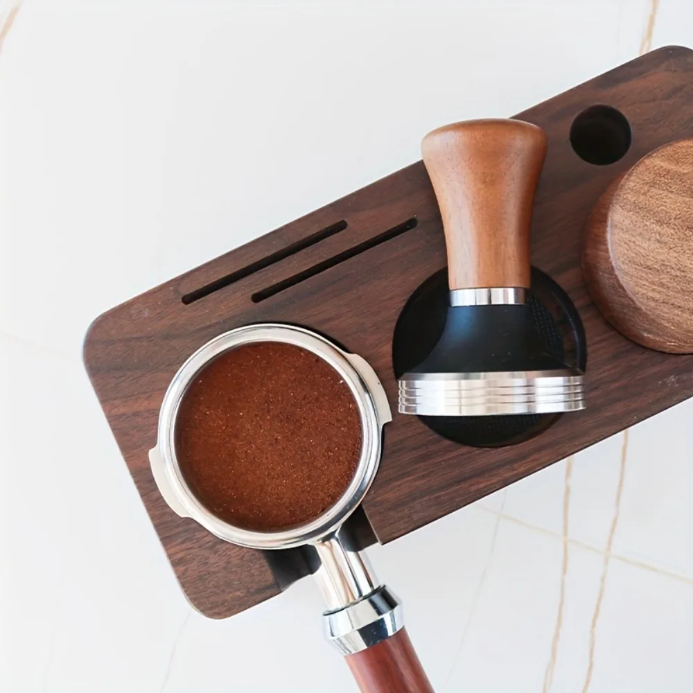 Stainless Steel Flat Base Coffee Tamper 51/53/58 MM Detachable Coffee Powder Pressing Hammer Manual Walnut Handle