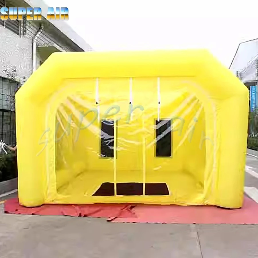 A cabine de pulverização inflável portátil com 2 ventiladores, amarelo, projeto novo, vende