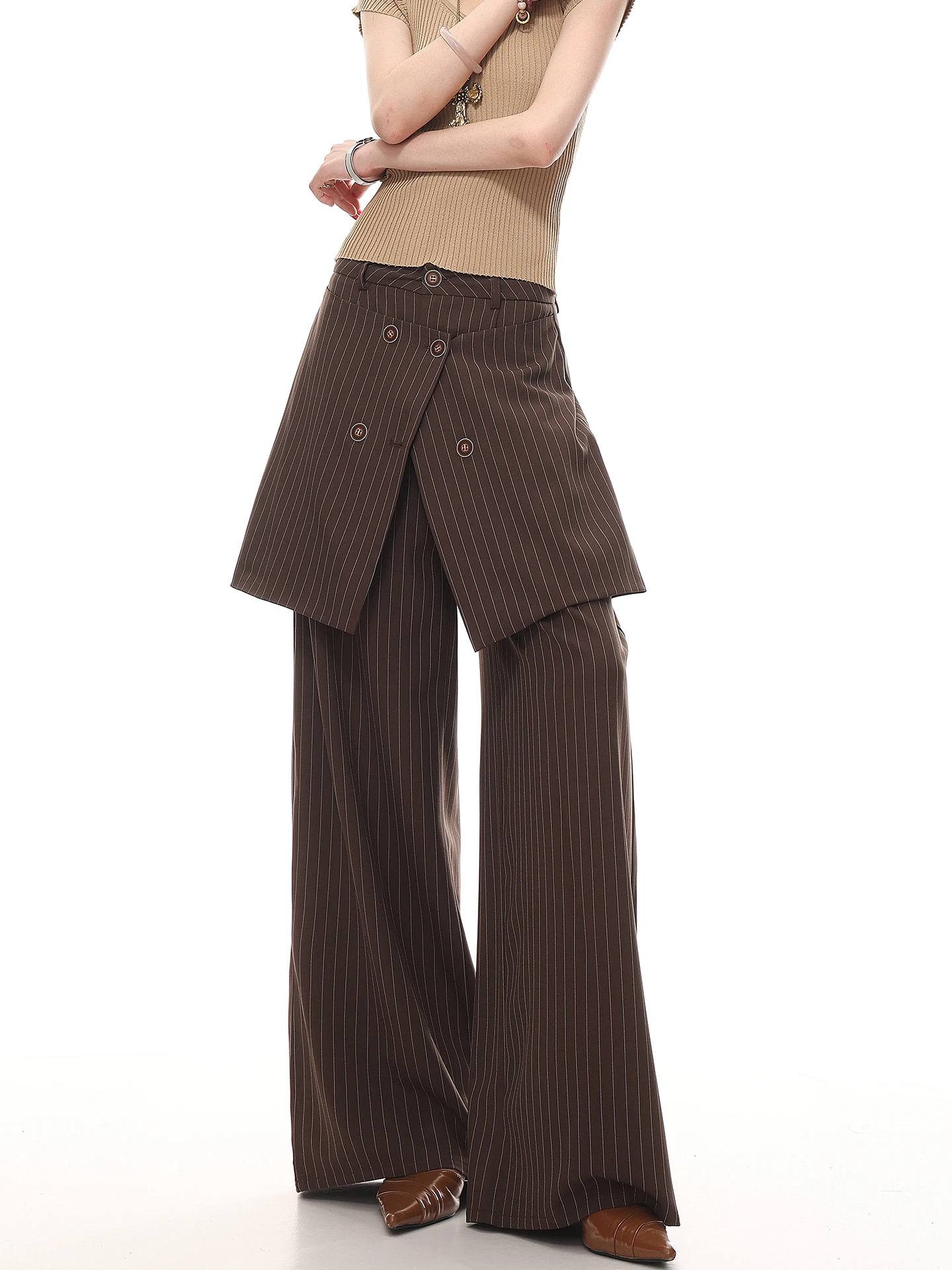 

Брюки женские Ken Studio весна-лето, повседневные, свободные, в полоску, с широкими штанинами, прямого кроя, струящиеся, универсальные, в пол