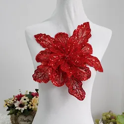 New exquisite red 3D flowers hand-beaded multi-layer sequin fabric decorative applique wedding dress accessories