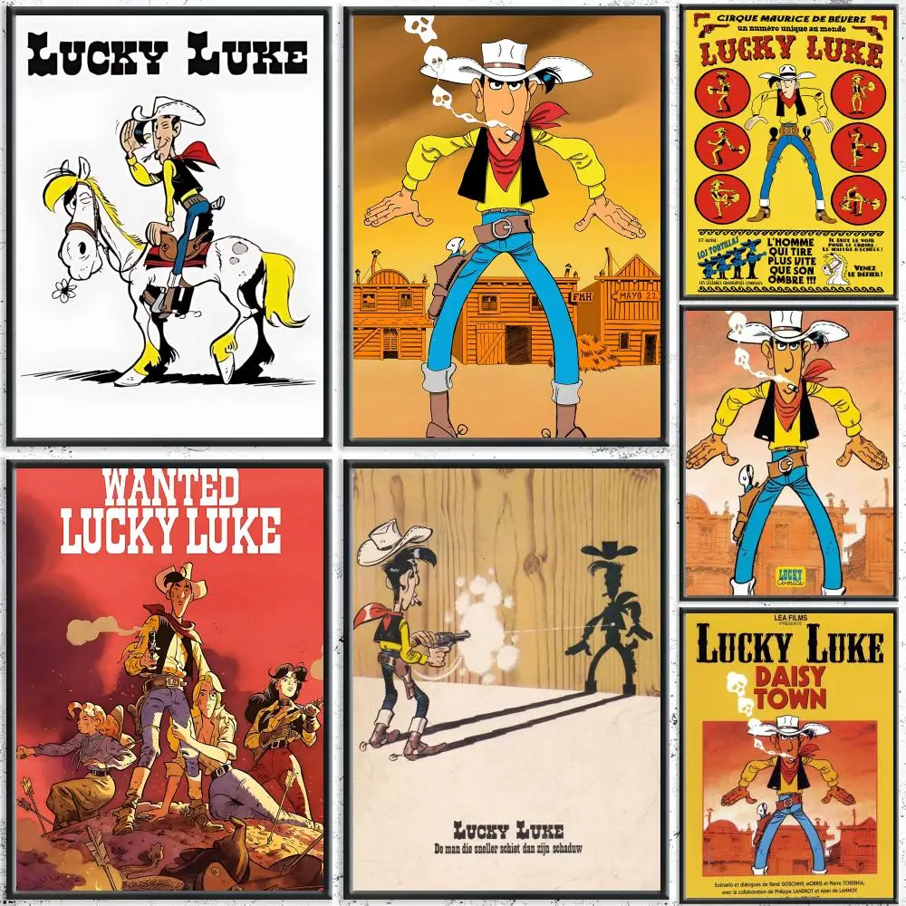 Classic Comic L-Lucky LukeS Poster HD Self-Adhesive No Residue After Removal Ideal for All Kinds of Wall Decor
