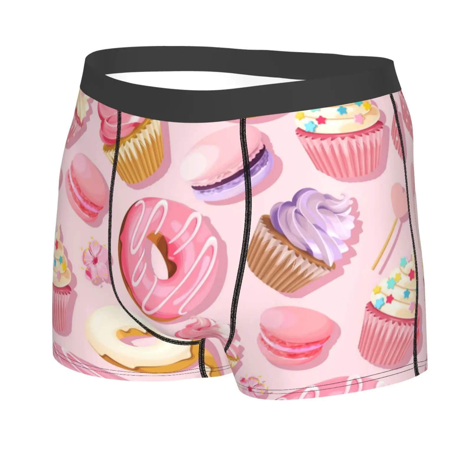 Pink Macaron Cupcakes and Donuts Insulated Underwear Men Breathbale Boxer Briefs Shorts Panties Soft Underpants for Homme