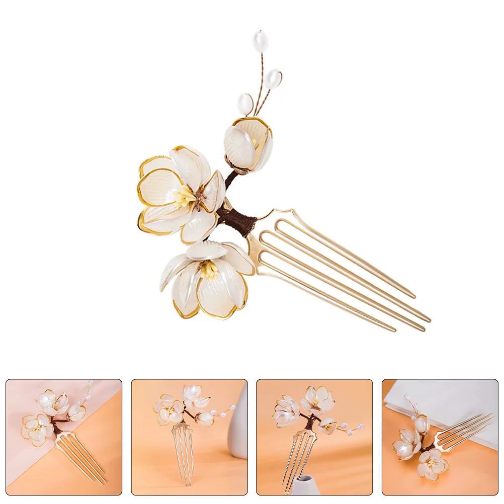 

Chinese Style Vintage Hair Side Comb 4 Prong Flower Insert Hairpin Traditional Asian Hanfu Accessories Bridal Wedding Hair