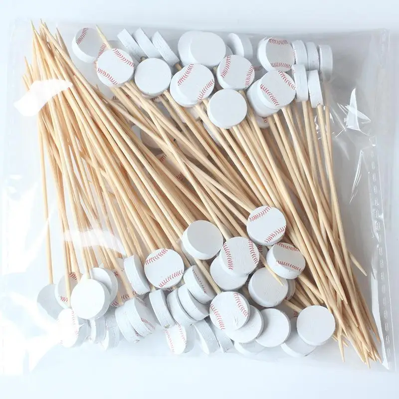 Soccer Skewers 100pcs Bamboo Disposable Food Fruit Picks Kids Football Birthday Party Cake Topper