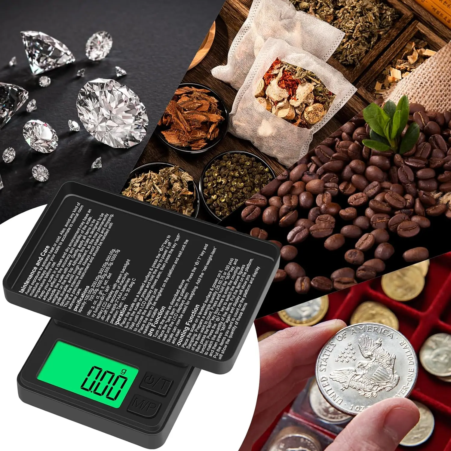 500g/0.01g Electronic Kitchen Scale Accurate Pocket Mini Jewelry Gram Scale with Backlight and Lid Calibration Coffee Scale