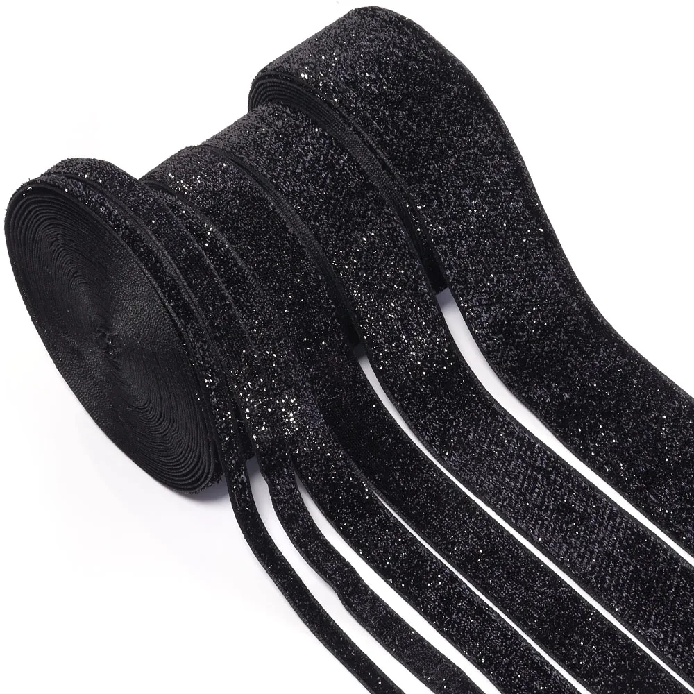 5–10 Yards schwarzes glitzerndes Samtband, einseitige Bänder für DIY, Zuhause, Party, Weihnachten, handgefertigte Geschenke, Verpackung, Dekoration, Zubehör