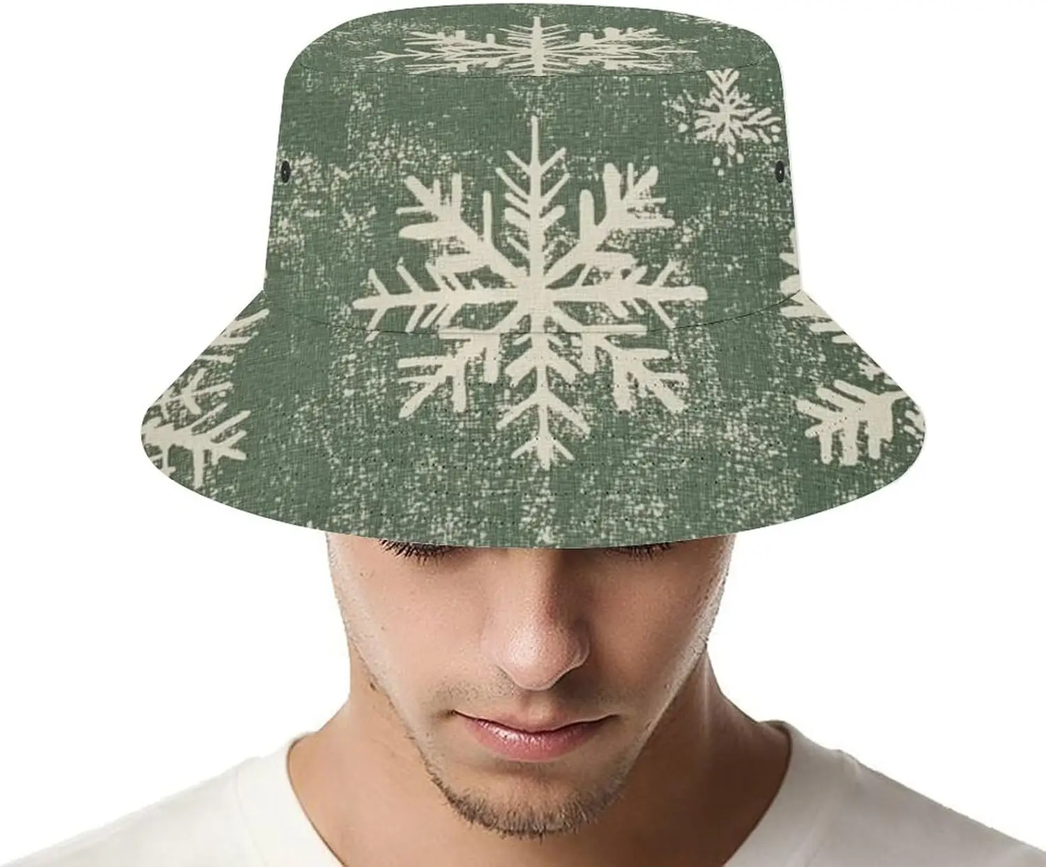 خمر صياد قبعة الأخضر/الأبيض ندفة الثلج الصيف دلو القبعات لطيف دلو القبعات في الهواء الطلق الصيف السفر المشي لمسافات طويلة الشتاء ندفة الثلج