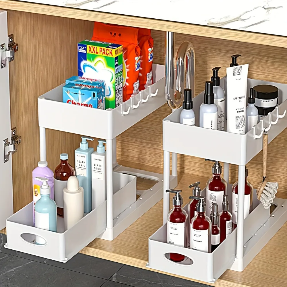 

Sliding Under Sink Organizer 2-Tier Bathroom Cabinet Storage Drawer Space Saver