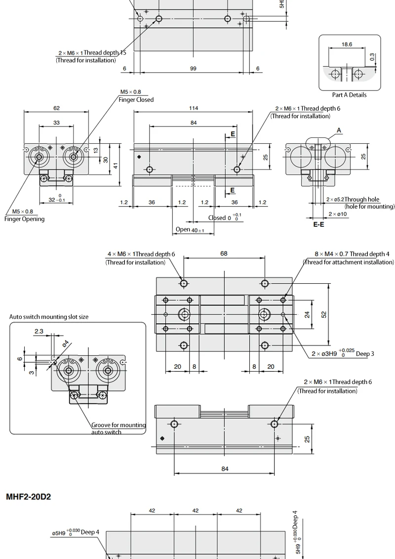 MHF2-8D MHF2-10D MHF2-12D MHF2-16D MHF2-20D Niederprofil-Luft-Parallelgreifer Pneumatischer Zylinder Pneumatischer Greifer – Detail 20