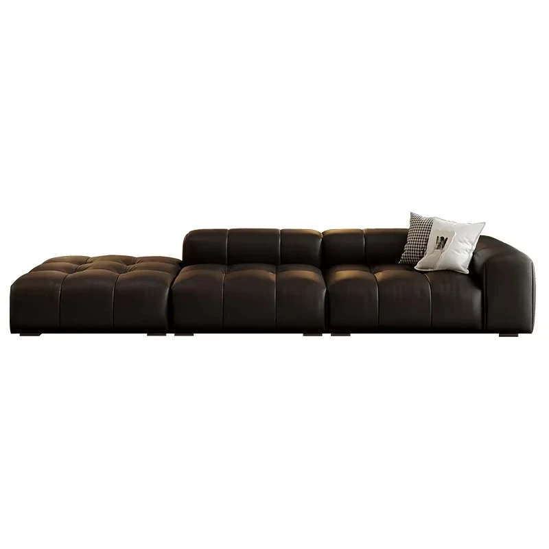 The first layer of cowhide is simple and modern living room, straight row puff sofa