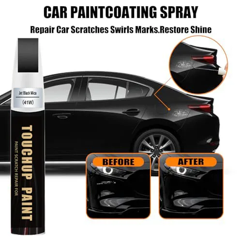 Car Touch Up Paint(Jet Black Mica(41W)) for Mazda Car Paint Scratch Repair Kit, Quick & Easy Solution to Repair