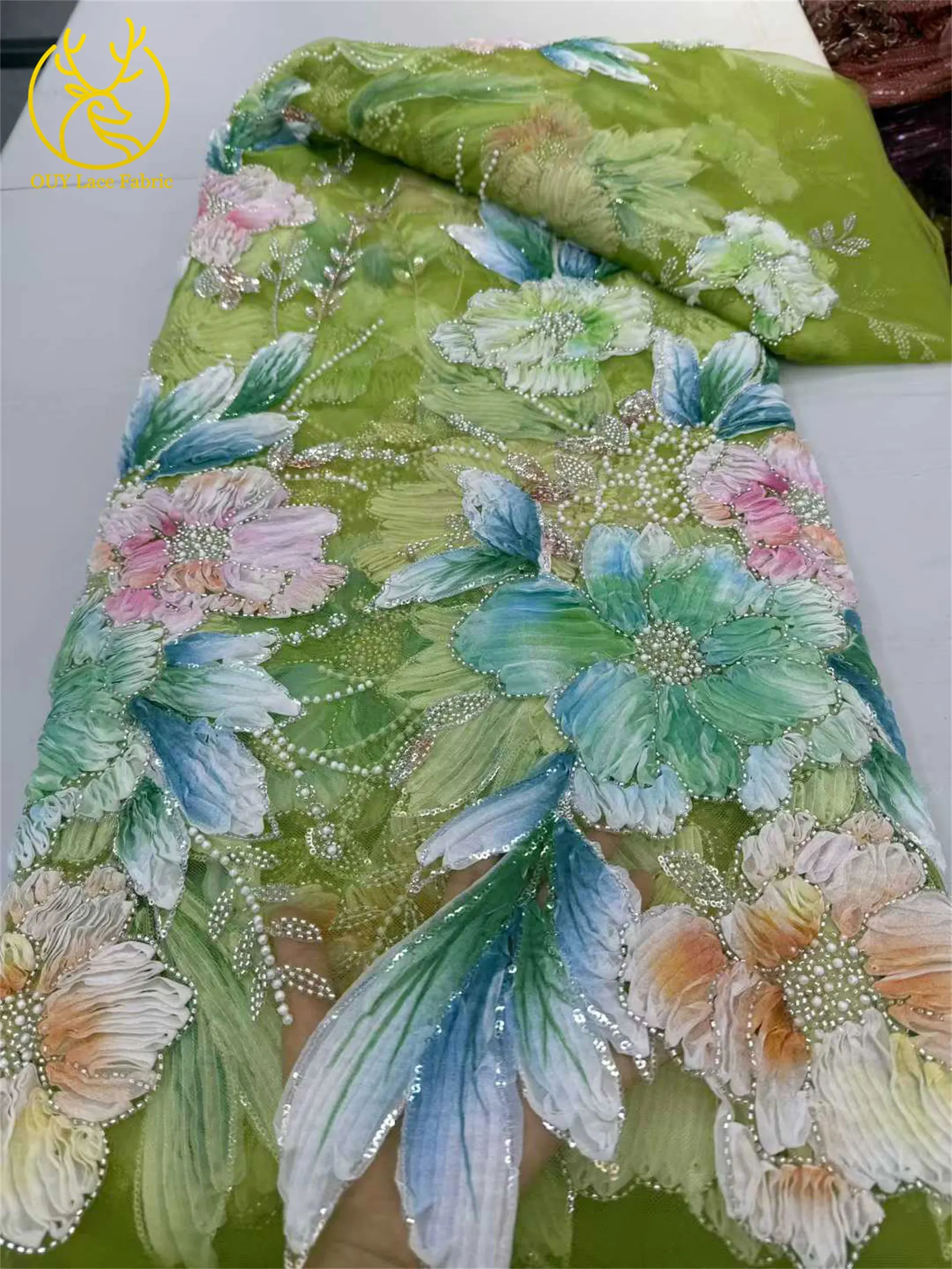 Afrika 3D-Blumenspitzenstoff 2026 Französischer Perlen-Pailletten-Spitzenstoff Nigeria Stickerei Tüll Spitze Brautparty Brautkleider – Detail 13