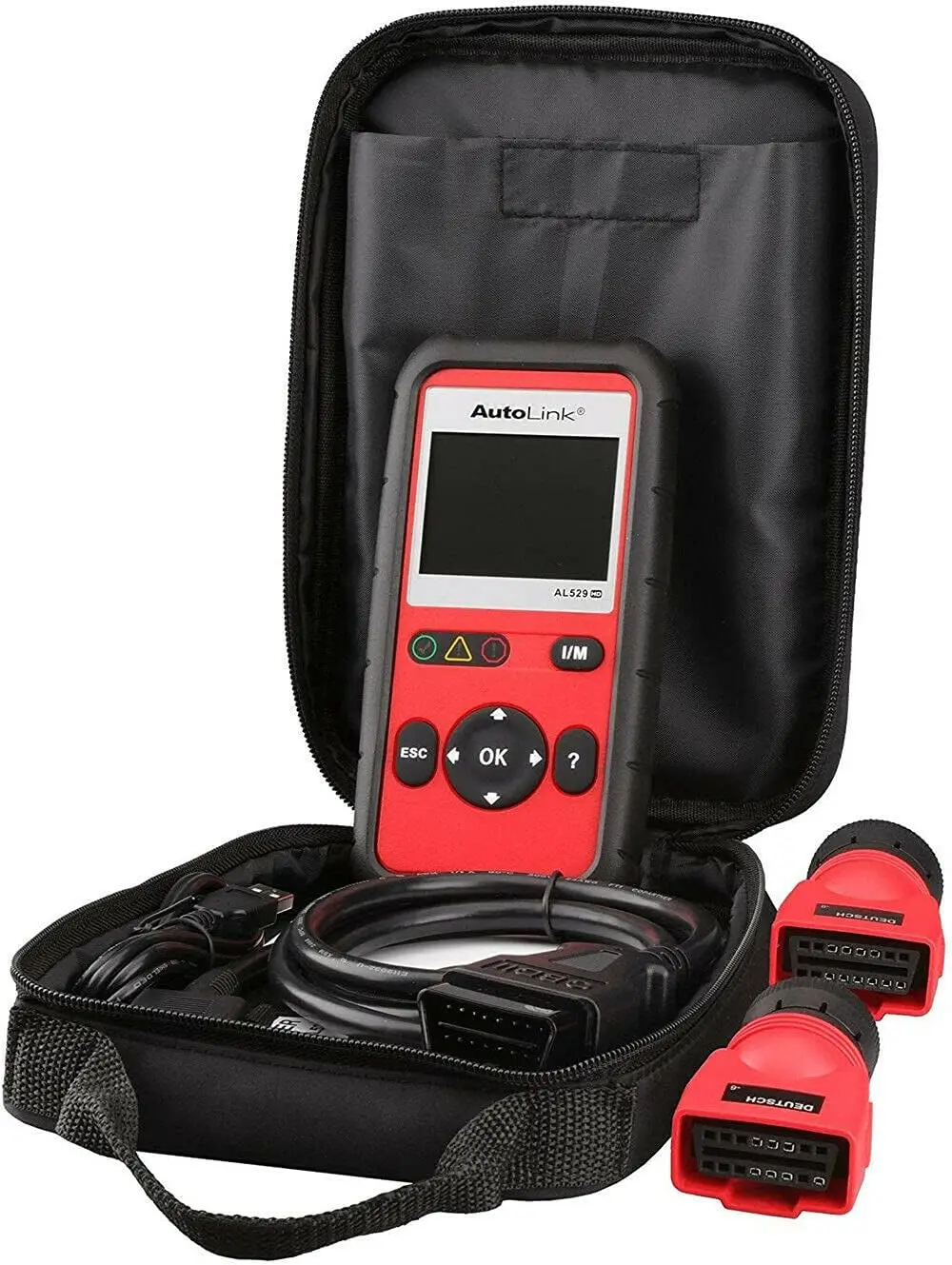 ماسح ضوئي AutoLink AL529HD Obd2 مع ممسحة شاشة، قارئ رمز الشاحنة شديد التحمل، AutoVIN، قراءة/مسح DTC، البيانات المباشرة، شاشة O2 T