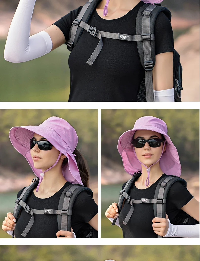 Sommerhut für Damen, Outdoor UV-Schutz für den Hals, Sonnenblende für Herren, Angeln, Wandern, breite Krempe, Schal, Sonnenschutz, Pferdeschwanzkappe, undefiniert – Detail 8