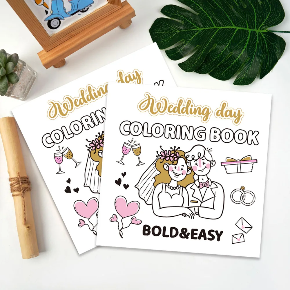 Bview Art 40 Sheets Wedding Day Coloring Book Cartoon Doodle Book DIY Filling Color Watercolor Painting Book