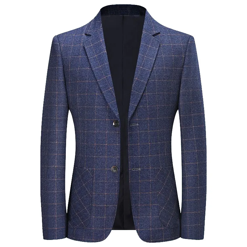 Men Blue Plaid Business Casual Blazers Jackets New Spring Autumn Male Suits Coats Quality Man Slim Fit Blazers Jackets Coats 4XL