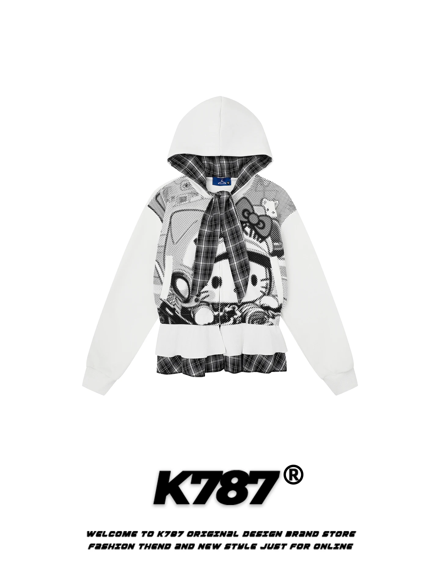 

K787 American Retro Cartoon Kit Hoodie Women Loose Flounce Slimming Hat irt Outerwear Long Sve Street Sle ort ...