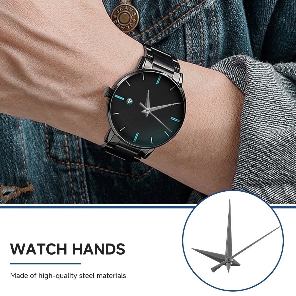 Wysokiej jakości wskazówki NH35, srebrno-czarne wskazówki do zegarków, pasujące do mechanizmów NH35/NH36/4R/7S