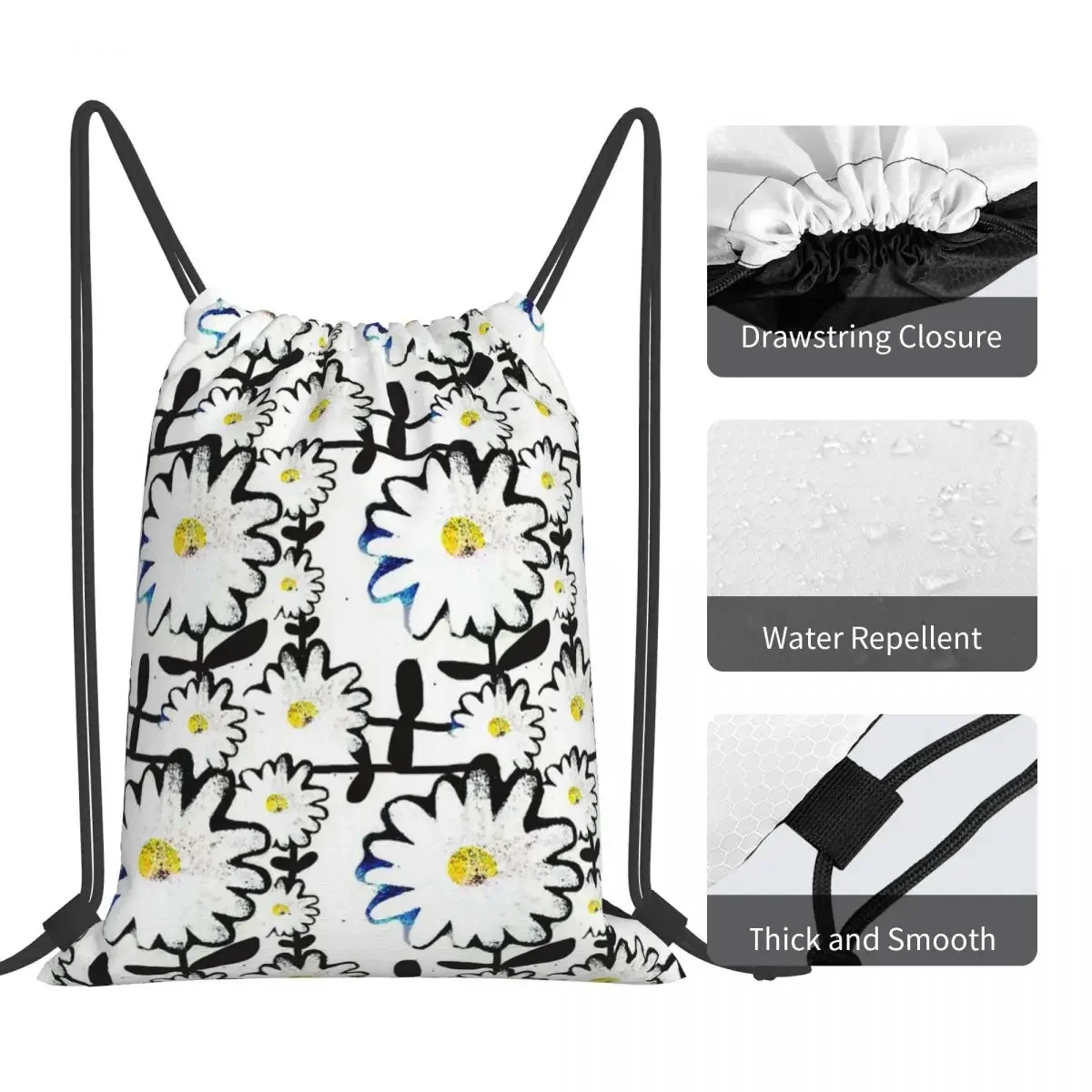 Casual Daisy Dias Portátil Mochilas, Drawstring Bundle, Pocket Storage Bag, Bookbag para Estudantes de Viagem