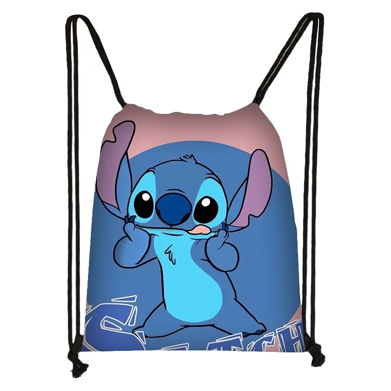 Disney Stitch Drawstring Bag Portable Children Backpack Cute Cartoon Travel Storage Bags Fashion Men Women Sports Gym Bag