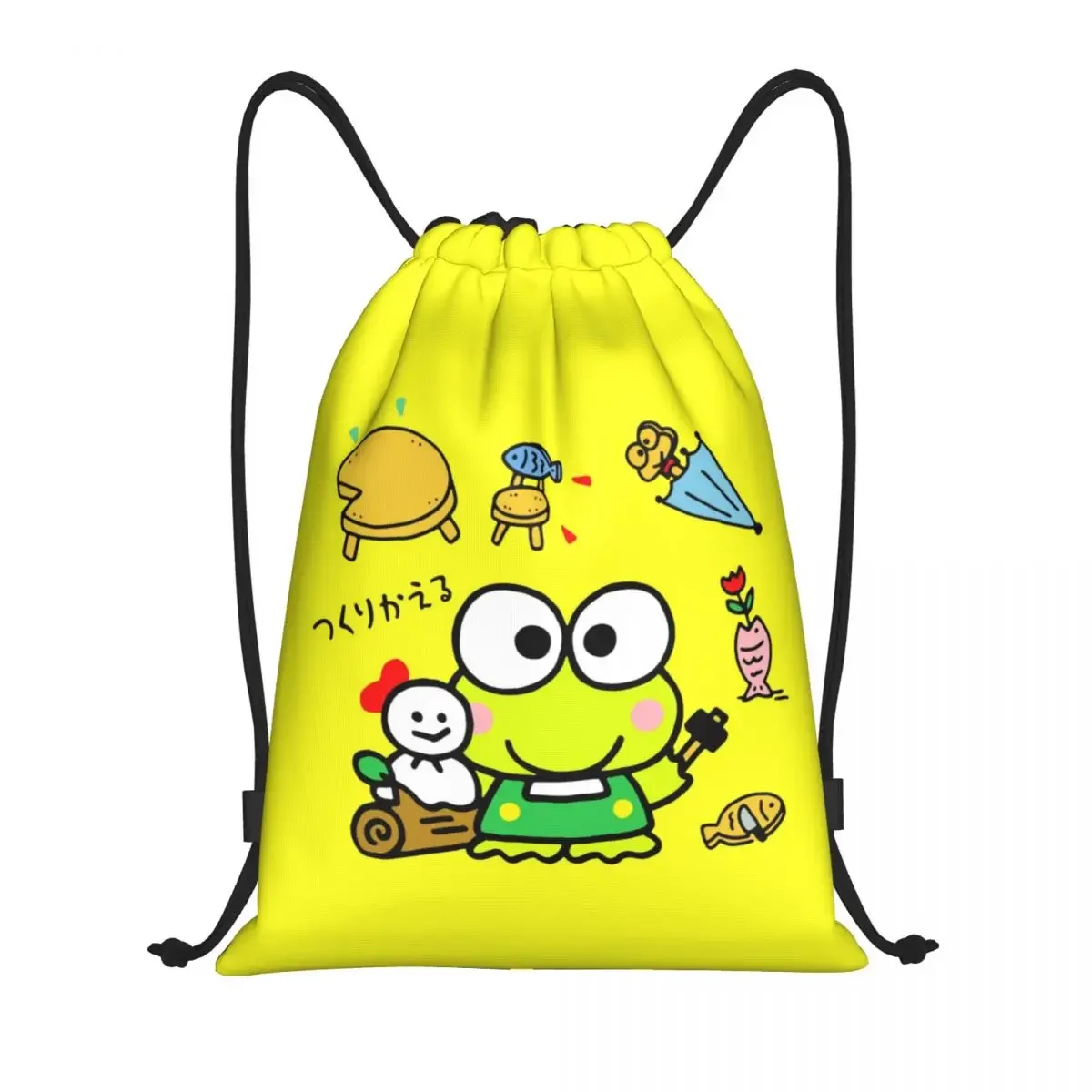 Custom Keroppi Cartoon Drawstring Backpack Women Men Gym Sport Sackpack Foldable Training Bag Sack