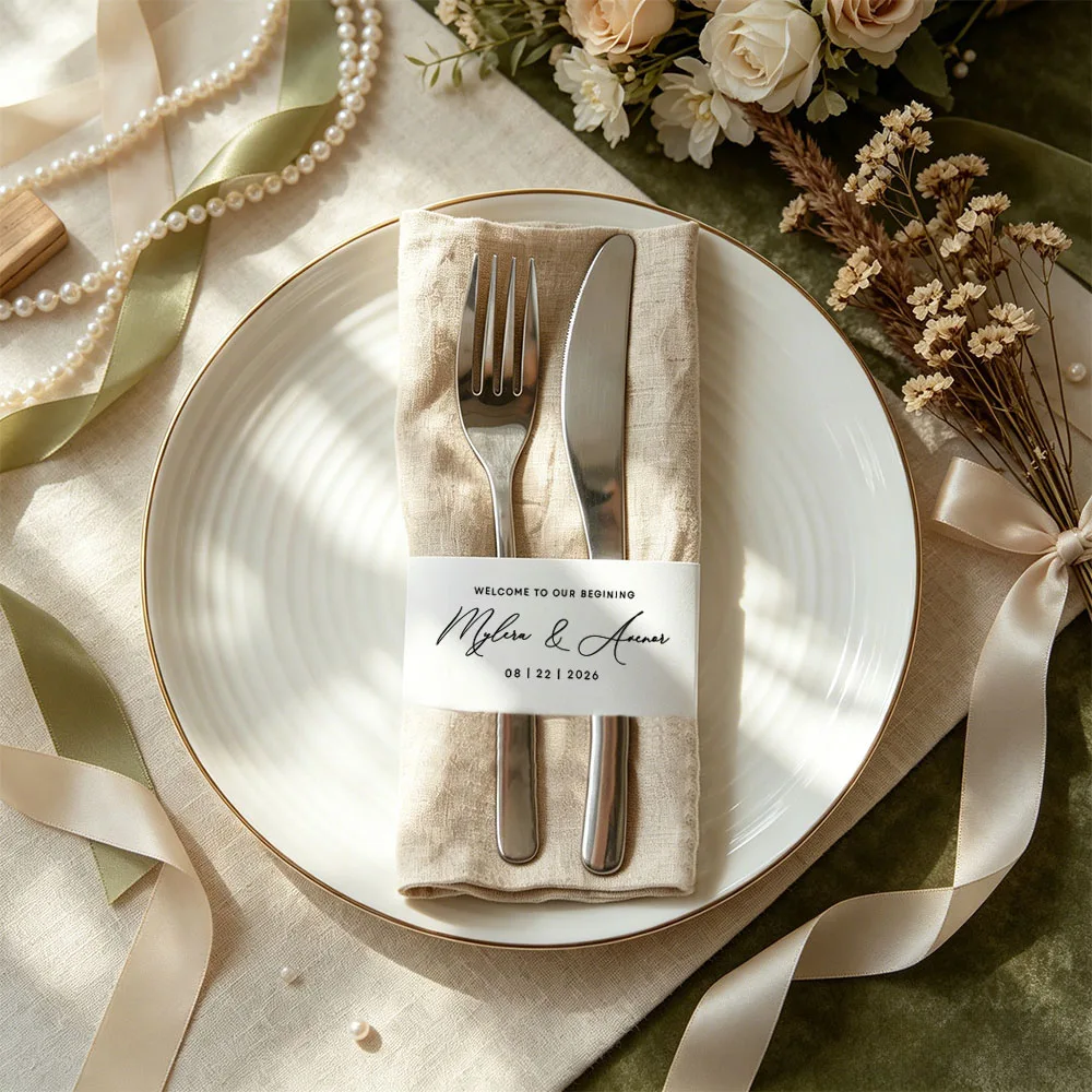 14pcs Personalized Napkin Band with Custom Name,Wedding Decoration,Rustic Napkin Ring,Bridal Shower Party,Unique Gift for Couple