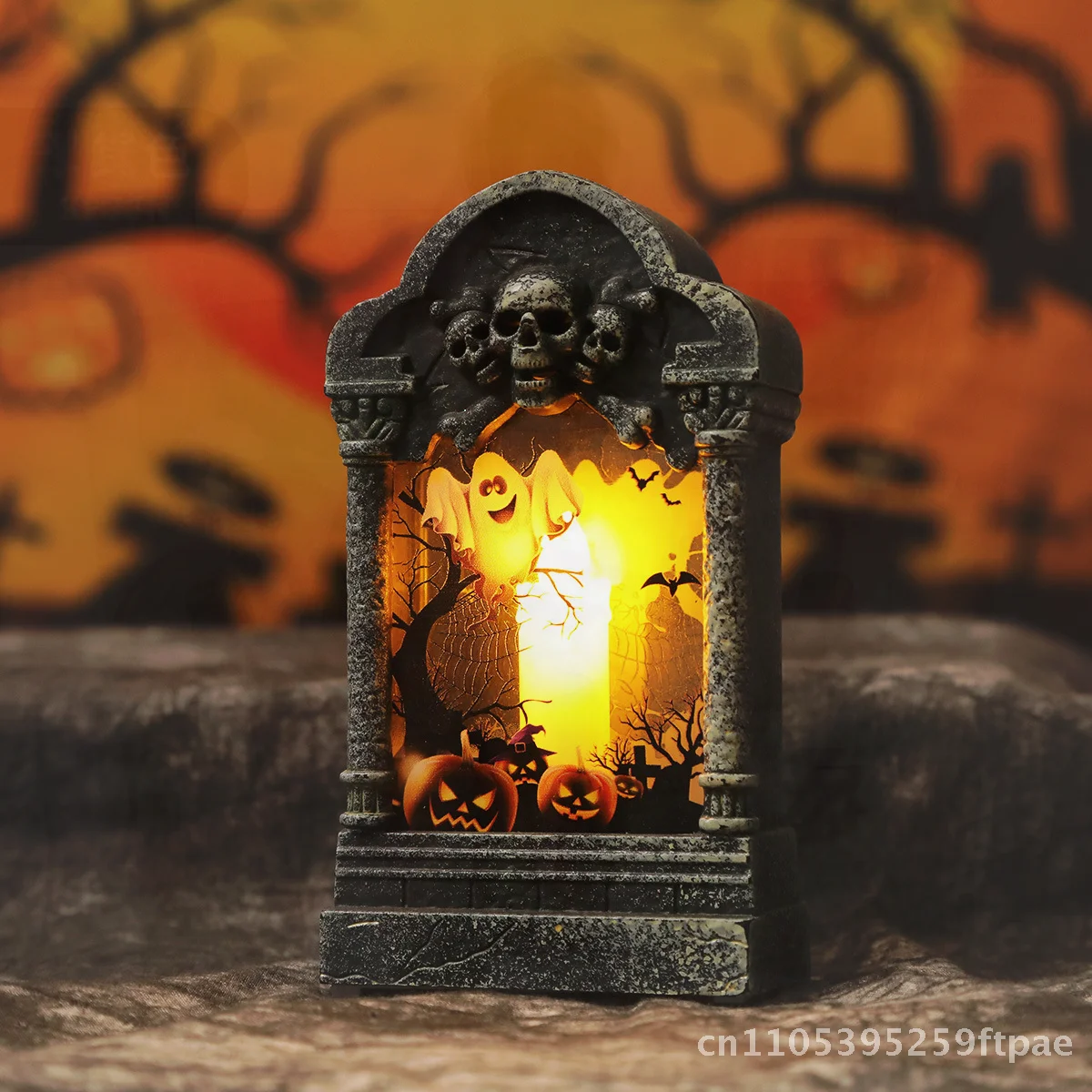 Halloween Tombstone Wind Lamp Creative Desktop Night Light Gray Luminous Plastic Ornament for Haunted House Secret Room