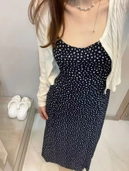 Casual Women Navy Chiffon Dress 2023 Summer Fashion Ladies Retro Dress Female Sleeveless Flroal Printed Sling Dress