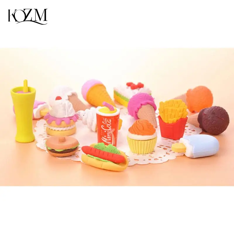 4Pcs Kawaii Ijs Hamburger Am Stiel Afneembare Gummi Gum Voor Kinderen Geschenk Correctie Werkzeug Schule Briefpapier