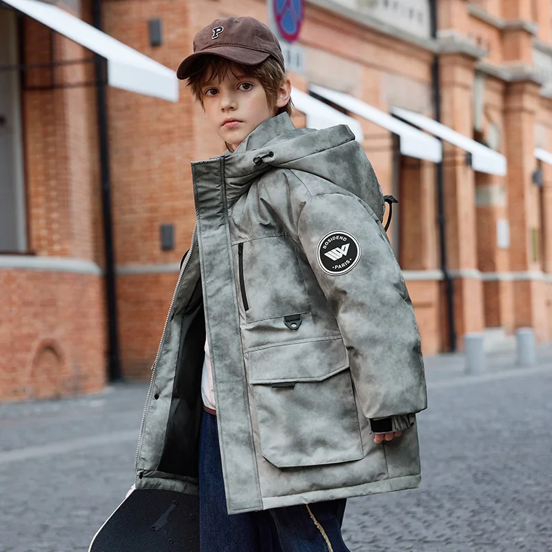

RAISE Russian Winter Children Boy Down Jacket Gradient Velvet Hooded Teen Boys Outerwear Parka 5-12Y Boy Puffer Jacket Kids Coat