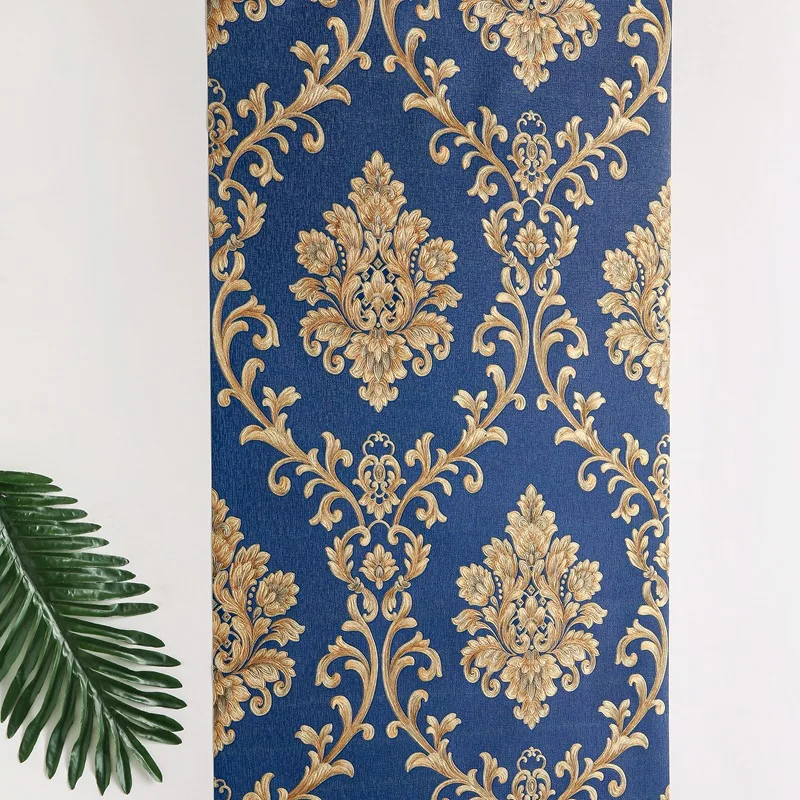Navy Blue 3D European Large Flower Wallpaper for Living Room Dining Room Hotel Beauty Salon Luxury Embossed Palace Style Vintage