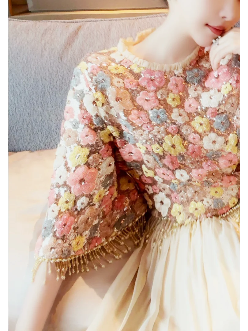 

Ele Spring Silk Dr Mis Gauze Sequin New Sle Luxury Ele True Silk Skirt Feel Seven Sve Zipper Ba H pe