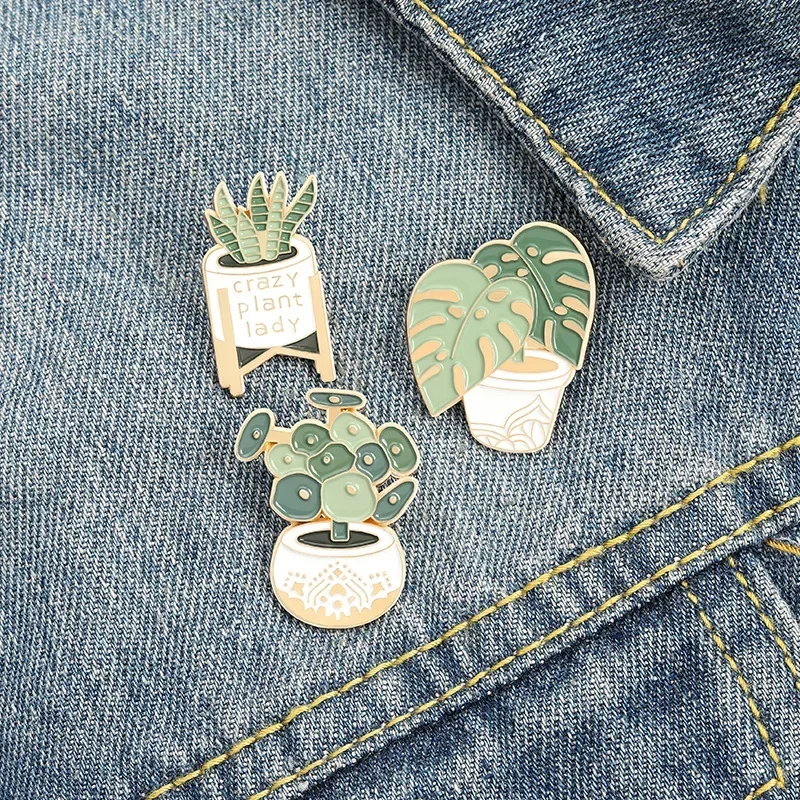 Potted Plant Turtle Back Bamboo Cactus Aloe Vera Enamel Pins Brooches Clothing Backpack Lapel Badges Jewelry Accessories For Uni