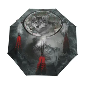 Wolf Dreamcatcher travel umbrella for rain sun gothic animal compact folding umbrella portable windproof umbrella for teenagers