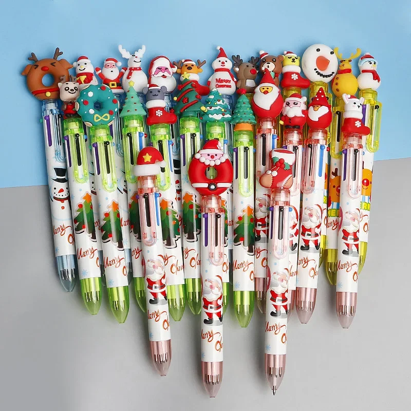 20Pcs/Lot Kawaii Christmas Series Santa Claus Ballpoint Pen Multicolor Retractable Pens 6 Color Gift Cute School Office Supplies