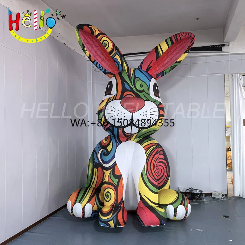 Giant Colorful Swirl Inflatable Bunny with LED Light for Easter Festival Decoration