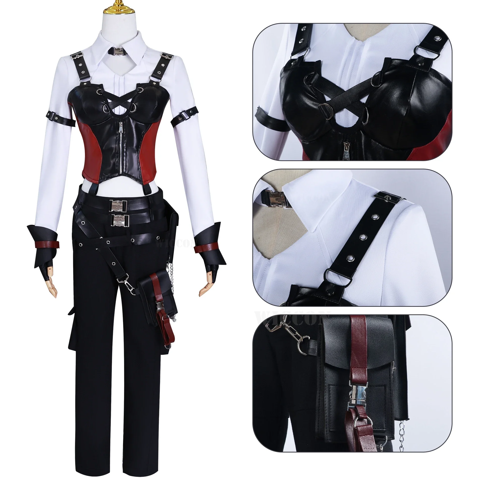 Role Play Anime Heroine Role Play Red Behind Rope Crossing Each Other Uniform and Black Pants Set Woman Girl Role Play Costume