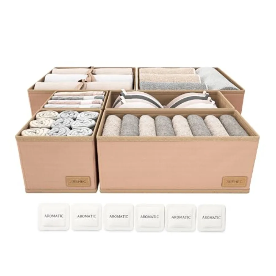 

Набор из 6 складных тканевых органайзеров для одежды в ящики и шкафы, прочная конструкция, в комплекте ароматические саше