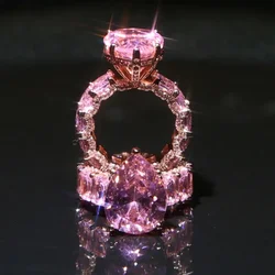 Vintage Water Drop 8ct Pink Diamond Cz Ring 925 Sterling Silver Engagement Wedding Band Rings for Women Bridal Party Jewelry