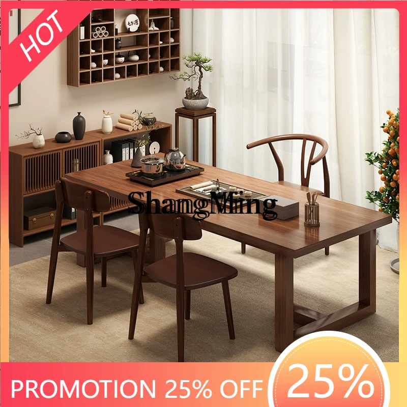 

FG solid wood leg tea table and chair combination one table and five chairs new Chinese balcony tea table simple
