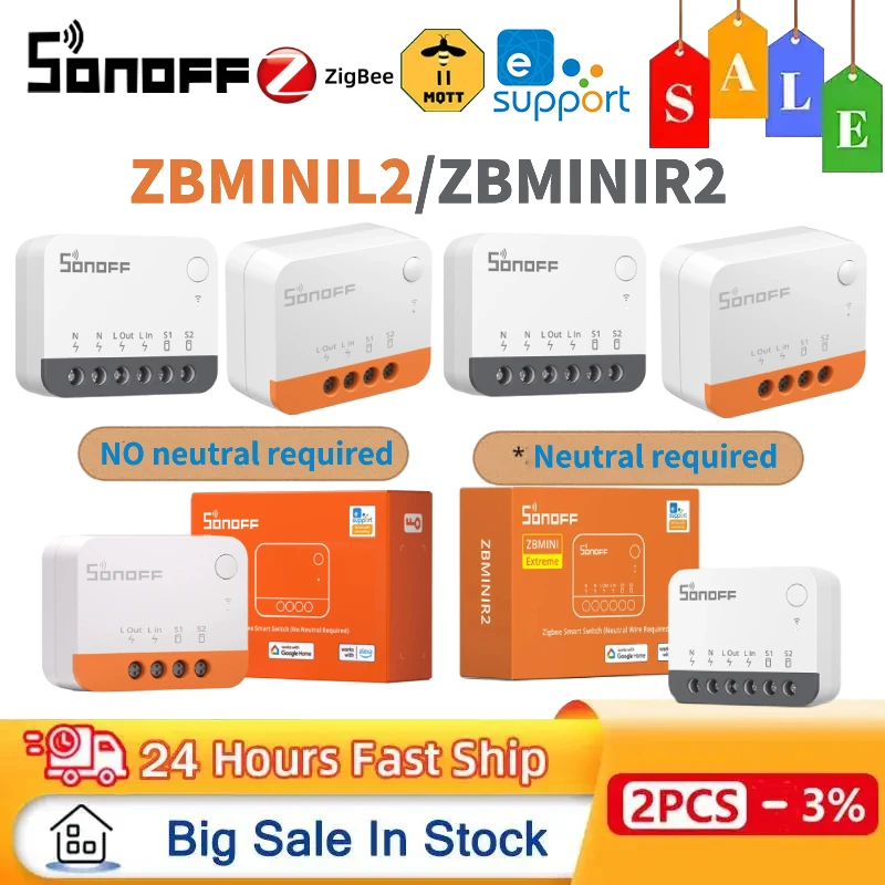 Sonoff zbminir2/zbminil2 interruptor inteligente zigbee controle bidirecional neutro opcional suporte alexa assistente de casa mqtt alice smartthings