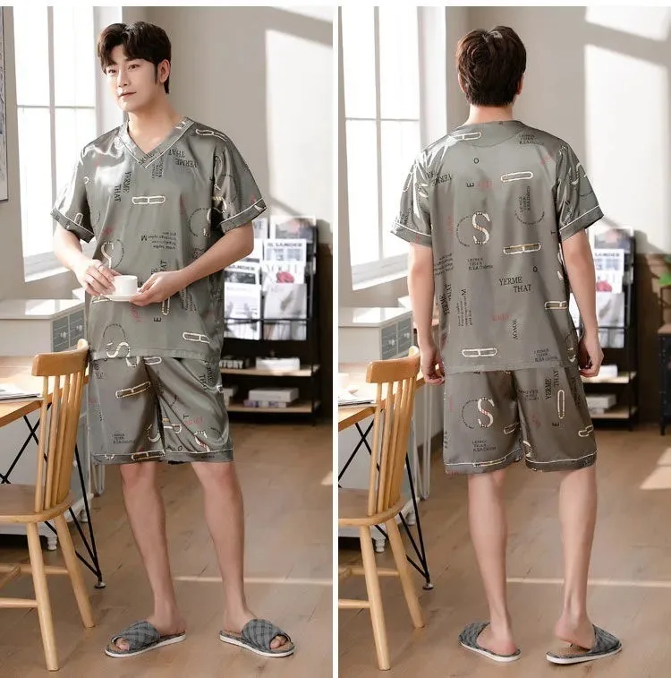 Pyjama Männer Eis Seide Kurzarm Student Homewear zweiteiliges Set von leicht zu reinigenden Kurzarm Shorts Nachtwäsche Lounge wear – Detail 11