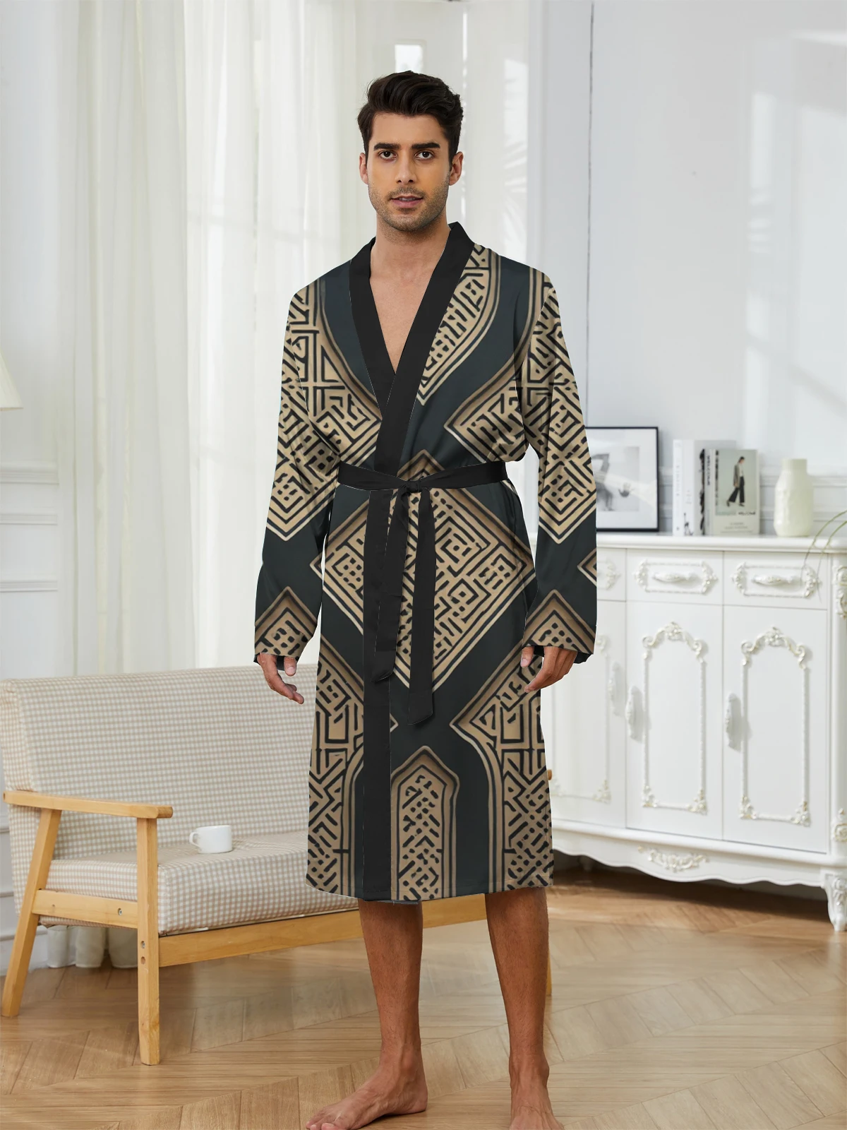 1pcs Men's Robes 2026 Spring/Summer 3D Printed Graphic sleepwear Sleepwear Funny pajamas Breathable Men's bathrobe robe