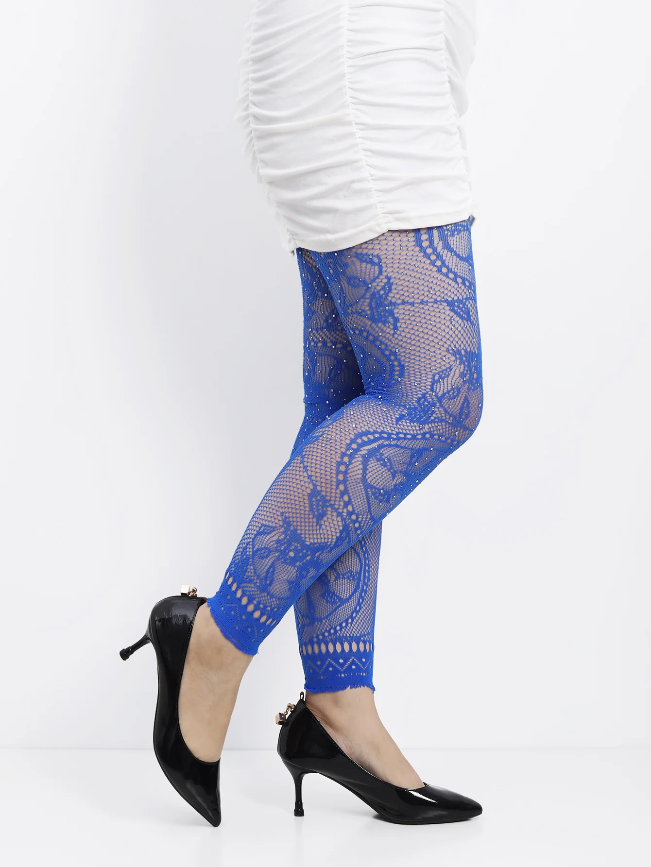 Damen-Strumpfhose mit hoher Taille, glitzerndem Strass-Fischnetz, fußlose Strumpfhose, Leggings, farbiges Retro-Stil-Muster für 45–85 kg Gewicht – Detail 15