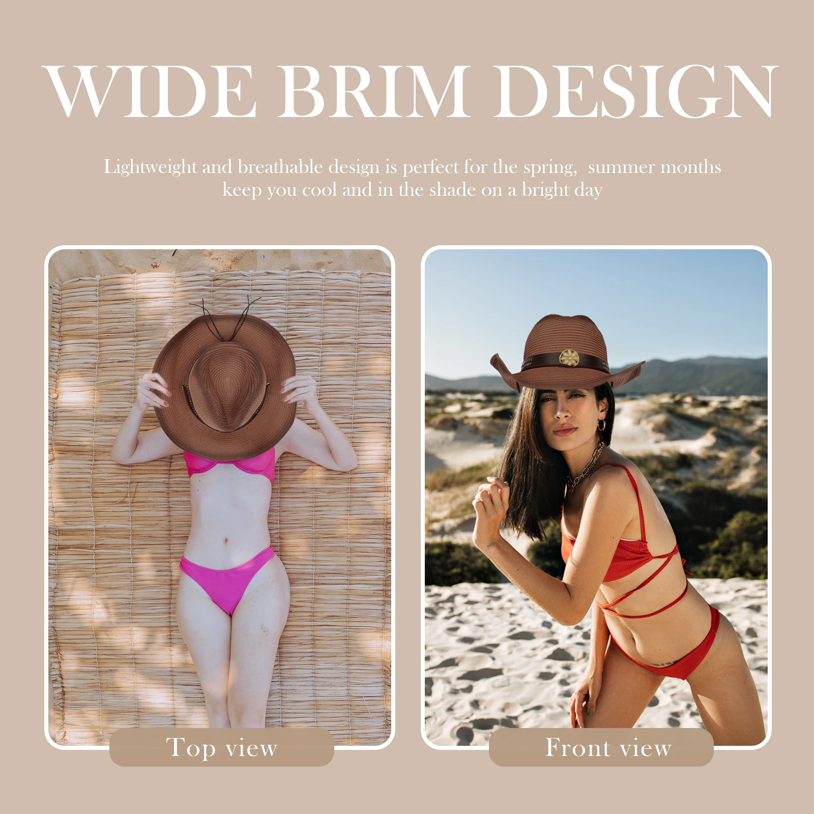 

Women Straw Cowboy Hat Lightweight Breathable Summer Fedora Hats Cowgirl UV Protection Outdoor Beach Gardening Role